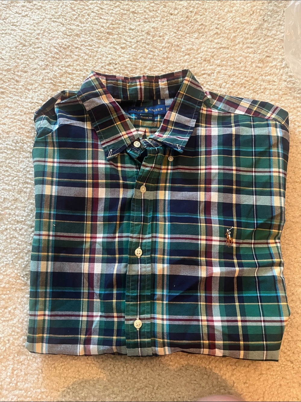 Ralph Lauren Navy and Green Plaid Button-Down Shirt